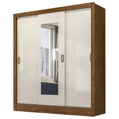 WARDROBE 981391.7 BOLIVIA Brown/Off White 3 Sliding Doors & 2 Drawers With Mirror