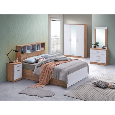 BEDROOM SET DOUBLE BED JUNE FRENCH OAK+WHITE 140X190cm