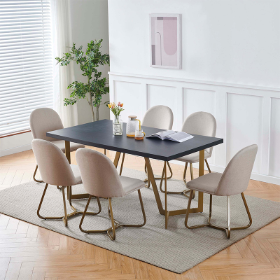DINING SET MLM-181354 WITH 1 TABEL + 6 CHAIRS BEIGE/GOLD/BLACK